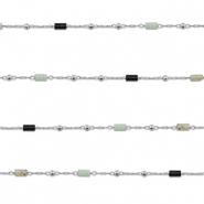 Stainless Steel - Rostfrei Stahl Schmuckzubehör Gliederkette Naturstein mischungTube Silver-black-grey