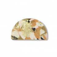 Polymer Anhänger Halbrund Brown-pink-white-gold