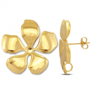 Stainless Steel - Rostfrei Stahl Schmuckzubeh&ouml;r Ohrringe / Ohrstecker Blume mit &Ouml;se Gold