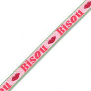 BY31&reg; Schmuckband mit Text "Bisou" Pink-red-dark green