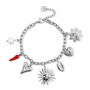 Armbänder aus Stainless Steel - Rostfreiem Stahl mit Anhänger Sommer Silver-red-white