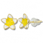 Brass TQ Metall Ohrringe / Ohrstecker Blume Gold-yellow-white