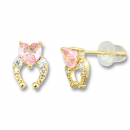 Brass TQ Metall Ohrringe / Ohrstecker Hufeisen mit Herz Gold-light pink