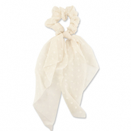 Scrunchie-Stoff Haargummi mit langem Band Dots Off white