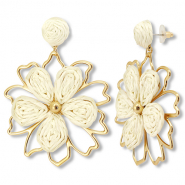 Trendy Bast Ohrringe Blume Off white-gold