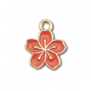 Metall Anh&auml;nger Enamel Blume Gold-dark coral red