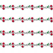 Stainless Steel - Rostfrei Stahl Schmuckzubehör Gliederkette Kirschen Silver-red-green