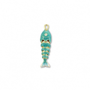 Eco-brass&reg; (nachaltiges Messing) Anh&auml;nger Fisch Gold-turquoise-white