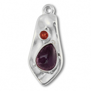 Metall Anhänger DQ Irregular Antik silber (Nickelfrei)-purple-red