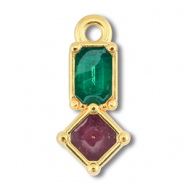 Metall Anhänger DQ Rechteck mit Rhombus Gold (Nickelfrei)-purple-green