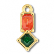 Metall Anhänger DQ Rechteck mit Rhombus Gold (Nickelfrei)-orange-green