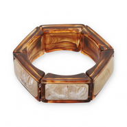 Resin-Armbänder Hexagon Transparent amber brown-off white-beige