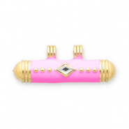 Stainless Steel - Rostfrei Stahl Message Bead Anhänger Gold-pink-transparent