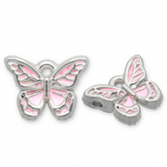 Stainless Steel - Rostfrei Stahl Anh&auml;nger Schmetterling Silver-light pink-white