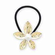 Haarschmuck Haargummi mit Metall Blume mit Imitation Perlen Gold-black-white