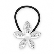 Haarschmuck Haargummi mit Metall Blume mit Imitation Perlen Silver-black-white