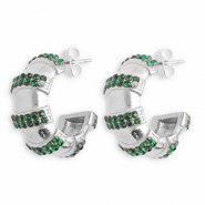 Ohrringe aus Stainless Steel - Rostfreiem Stahl Ohrstecker mit Strass Silver-dark green