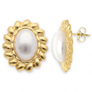 Ohrringe aus Stainless Steel - Rostfreiem Stahl Ohrstecker Oval Gold-white