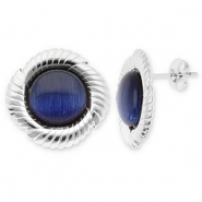 Ohrringe aus Stainless Steel - Rostfreiem Stahl Ohrstecker Rund Twisted Silver-dark blue