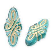 Acrylperlen Rhombus Arabeske Teal blue-gold