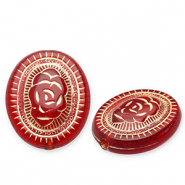 Acrylperlen Oval mit Blume Red-gold