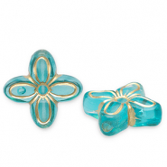 Acrylperlen Blume Teal blue-gold