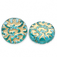 Acrylperlen Disc Teal blue-gold