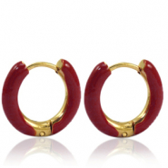 Ohrringe aus Stainless Steel - Rostfreiem Stahl Creolen Enamel 16mm Burgundy red-gold