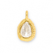 Stainless Steel - Rostfrei Stahl Anh&auml;nger Tropfenform mit Facet Gold-transparent