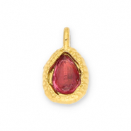 Stainless Steel - Rostfrei Stahl Anh&auml;nger Tropfenform mit Facet Gold-dark pink