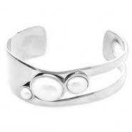 Armb&auml;nder aus Stainless Steel - Rostfreiem Stahl Bangle mit Imitation perlen Silver-white