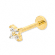 Ohrpiercing aus Stainless Steel - Rostfreiem Stahl Blume mit Strass Gold-crystal