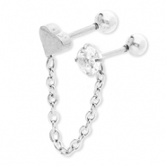 Ohrpiercing aus Stainless Steel - Rostfreiem Stahl Herz mit Kette & Strass Silver-crystal