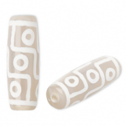 Naturstein Perlen Chalcedon Tube Sand beige-white