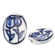 Perlen Keramik Oval mit Tulpen Off white-Delft blue