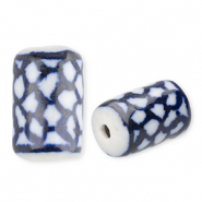 Perlen Keramik Tube Off white-Delft blue