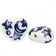 Perlen Keramik Herz mit Mond und Sterne Off white-Delft blue