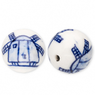 Perlen Keramik 15 mm mit M&uuml;hle Off white-Delft blue