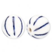 Perlen Keramik 10 mm mit Streifen Off white-Delft blue