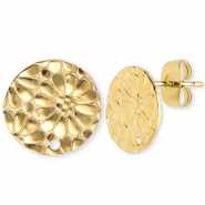 Stainless Steel - Rostfrei Stahl Schmuckzubeh&ouml;r Ohrringe / Ohrstecker Rund mit Blume mit &Ouml;se Gold