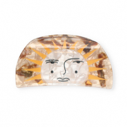 Haarschmuck Haarklemme Sonne mit Gesicht Pearl shine brown-pearl shine white-ochre