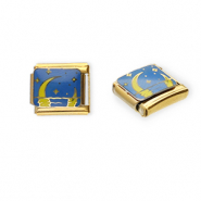 Italian Charm Element aus Stainless Steel - Rostfreiem Stahl Mond und sterne Gold-blue-yellow