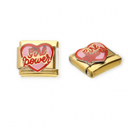 Italian Charm Element aus Stainless Steel - Rostfreiem Stahl Herz "Girl power" Gold-pink-red