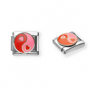 Italian Charm Element aus Stainless Steel - Rostfreiem Stahl Herz Yin & Yang Silver-pink-red