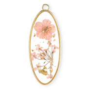 Anh&auml;nger mit getrockneter Blume Lang Oval Gold-light pink