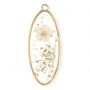 Anh&auml;nger mit getrockneter Blume Lang Oval Gold-off white