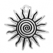 Metall Anhänger Sonne mit Spirale Silver-black