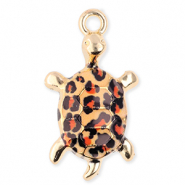 Metall Anh&auml;nger Schildkr&ouml;te mit Leopard-Print Gold-orange-black