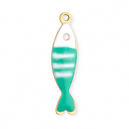 Stainless Steel - Rostfrei Stahl Anhänger Fisch Gold-mint turquoise-white