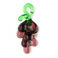 Handgefertigt Glas-Anh&auml;nger Trauben Transparent berry wine red-transparent green